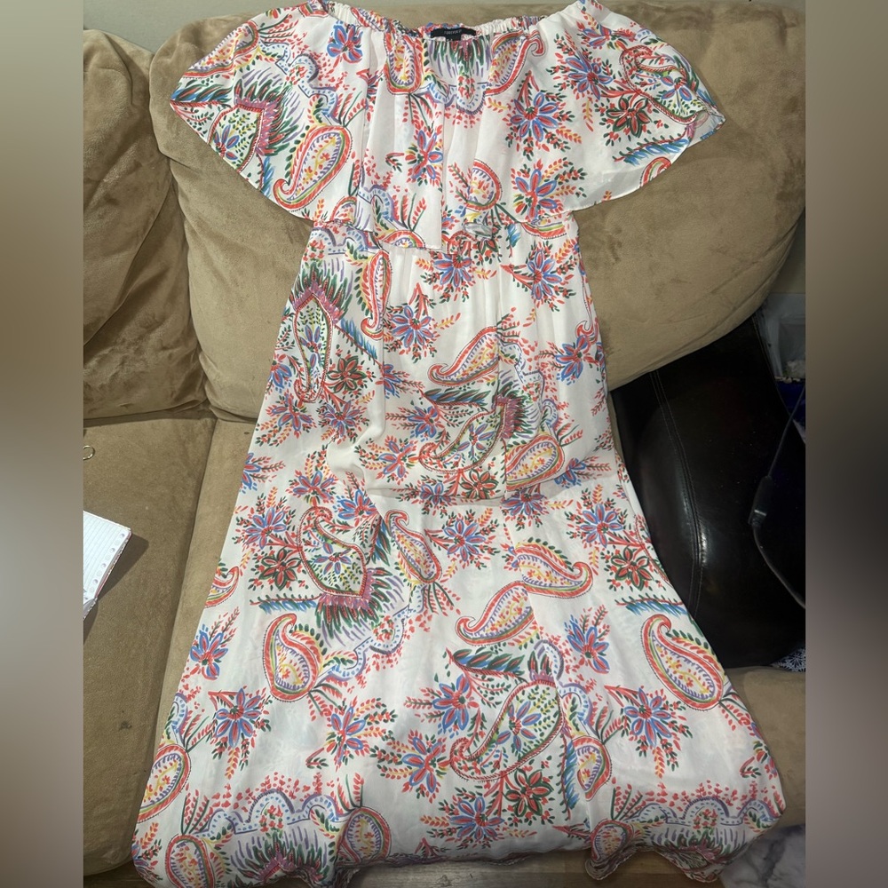 Forever 21 Boho Paisley Ruffle Off-The-Shoulder Maxi Dress